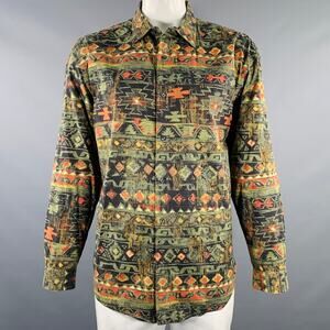 THE TERRITORY AHEAD Size XL Green Orange Abstract Cotton Long Sleeve Shirt